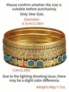 RINTOLER 6pcs Niche Creative Design Woven Geometric Hollow Bracelet Set, Vintage Multi-Layer Stackable Iron Bracelet, Diameter 6.5cm - ZJ10418-6 Pieces Of Gold Bracelet - View 2