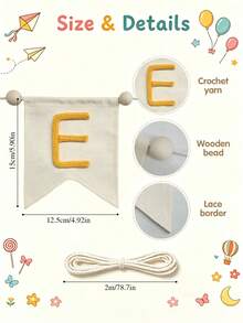 1pc Personalized Customized Name Banner, Handmade Crochet Yarn Letter Garland, Bohemian Style Neutral Linen Wall Hanging Decor Flag, Christmas Decoration & Christmas Gift, Bedroom Wall Decor Customized Multicolor Name Triangle Flag, Souvenir Gift - Multicolor - View 8