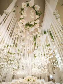 40pcs Artificial Rose Flowers + 2 Roll Transparent Line, Wedding Decoration Hanging White Roses, Artificial Silk Flowers For Wedding Arch, Party, Bridal Shower, Bouquet, Party Centerpiece And Ceiling Decoration, Christmas Home Decor, Room Decor - White - View 6
