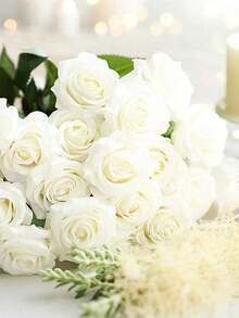 40pcs Artificial Rose Flowers + 2 Roll Transparent Line, Wedding Decoration Hanging White Roses, Artificial Silk Flowers For Wedding Arch, Party, Bridal Shower, Bouquet, Party Centerpiece And Ceiling Decoration, Christmas Home Decor, Room Decor - White - View 5