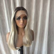 Ombre Blonde Highlights HD Transparent Lace Front Wig Preplucked Hairline Soft Long Wave Wig - Multicolor - View 3