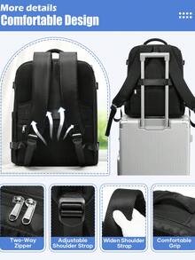 Large Capacity Carry-On Travel Backpack For Men And Women, Multifunctional Portable Hand Luggage Bag, Built-In Laptop Compartment, Multi-Layer Storage Pockets, Waterproof And Wear-Resistant Fabric, Expandable Large Capacity, Suitable For Short Business Trips, Weekend Getaways, Commuting And School, Luggage Strap Compatible, Lightweight And Durable, Minimalist Business Style Travel Backpack, Fashionable Versatile Black Travel Storage Backpack, Meets Short-Distance Travel Storage Needs - Multicolor - View 8