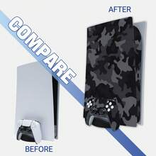 Juego Completo de Pegatinas Protectoras Compatibles con Edición de Disco, Patrón de Camuflaje Gris Oscuro Personalizado, Película Anti-Arañazos Removible sin Residuos, Compatible con Consola y Control DualSense - Ver 10