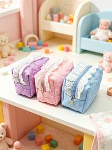 Lace Ruffle Quilted Zipper Storage Bag, Cute Organizer Pouch For Baby ...