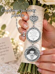 Wedding Bouquet Commemorative Photo Pendant, Silver Keepsake - Multicolor - View 4