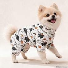 Opjoys 1pc Halloween Bandage Kitten Print Dog , Halloween Style Skin-Friendly Knitted Four-Legged Design Round Neck Ribbed Cuffs Warm Belly Protection Anti-Shedding Pet Home Wear Spring Autumn Daily - White - View 4