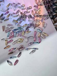 45pcs Iridescent Ice Sugar Zirconia Flat Back Nail Rhinestones, Faceted Flat Back Nail Art Gems, Shiny K9 Beveled Small Flat Back Irregular Rhinestones, Mixed Color Nail Rhinestones, Sparkling Nail Decoration Accessories - Multicolor - View 3