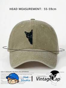 1pc Black Cat Print Baseball Cap, Vintage Soft Sweat-Absorbent Adjustable Size Sun Protection Dad Hat, Suitable For Outdoor Sports And Daily Wear, Women's - Baseball Cap - View 7