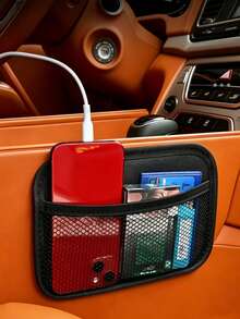Car Seat Side Mesh Storage Bag, Multi-Function Back Seat Hanging Organizer, Adhesive Installation Car Interior Mesh Pocket, Can Store Phone, Keys, Cards And Small Items, Universal Car Seat Storage Mesh Bag - Car Storage Bag - View 3