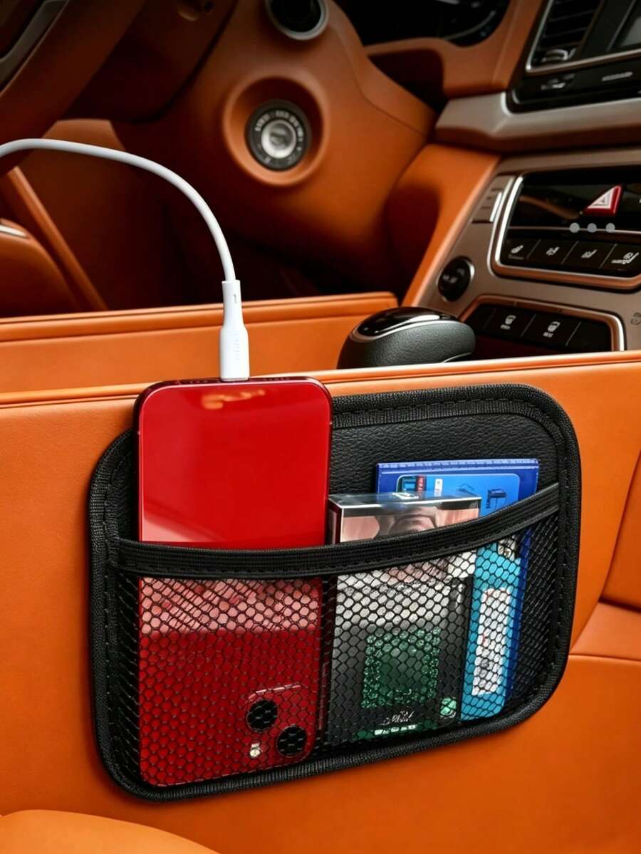 Car Seat Side Mesh Storage Bag, Multi-Function Back Seat Hanging Organizer, Adhesive Installation Car Interior Mesh Pocket, Can Store Phone, Keys, Cards And Small Items, Universal Car Seat Storage Mesh Bag - Car Storage Bag - View 1