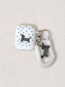 Casing Earphone Bluetooth Apple Motif Polkadot Hitam Anjing Dachshund + Casing Pelindung Liontin Dachshund, Casing Pelindung Anti Gores Anti Jatuh Kompatibel Dengan Apple 5 - Putih dengan tali gantung - View 4