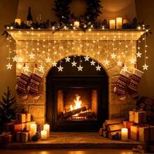 1pc 96 LED Icicle Lights Curtain String Lights Drops Star Pendants 3 Color Modes USB Powered With Remote Control 8 Modes For Home Window Decor Indoor Outdoor Christmas New Year Holiday Party Decoration - Multicolor - View 5