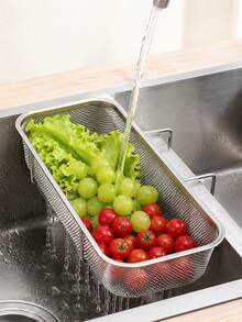 Premium Stainless Steel Side-Mounted Sink Drain Basket With Mesh Sturdy Corner-Mounted Sink Filter Drain Basket For Cooks Deep Kitchen Sink Food Scrap Filter To Wash Vegetable/Fruit Cleaner Silver Rectangle Kitchen Essential Kitchen Gadgets - L - View 2