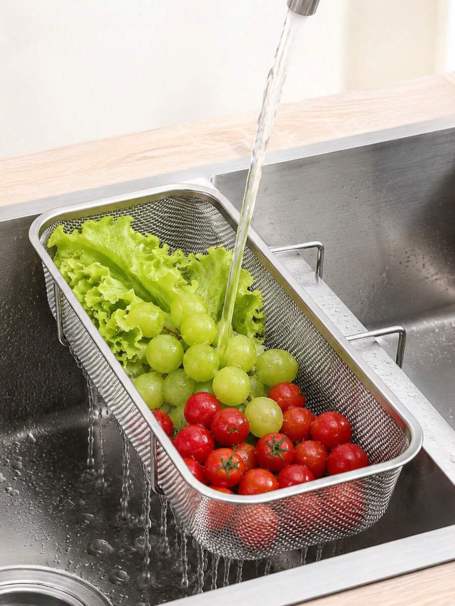 Premium Stainless Steel Side-Mounted Sink Drain Basket With Mesh Sturdy Corner-Mounted Sink Filter Drain Basket For Cooks Deep Kitchen Sink Food Scrap Filter To Wash Vegetable/Fruit Cleaner Silver Rectangle Kitchen Essential Kitchen Gadgets