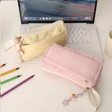 1pc Multi-Layer Solid Color Pencil Case, Large Capacity Desktop Stationery Storage Bag, Compact Portable Cute Stationery Pouch, Highly Attractive Minimalist Design Pencil Bag, Back To School Essential, Gift For Friends - Multicolor - View 1