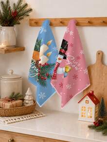 2PCS Kitchen Towel, Dopamine Christmas Snowman Candle Pattern Kitchen Towel Dish Cloth, Watercolor Style 40*60cm Rectangular Soft Microfiber Cleaning Kitchen Towel, Perfect For Kitchen, Dining Room And Bathroom Use, Christmas Kitchen Decoration, Home Decor, Neighbor Housewarming Gift, Dish Cloth - Multicolor - View 6