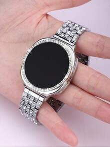 女款閃亮水鑽金屬錶帶與手錶保護殼組合，相容 Galaxy Watch 4/5/6/7/8/9 系列 40、44mm，時尚奢華商務休閒派對風格，防摔硬 PC 手錶保護殼 - 錶帶+錶殼-銀色 - 查看 1