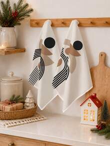2PCS Kitchen Towels, Beige Geometric Pattern Theme Kitchen Towels Dish Cloths, Geometric Style 40*60cm Rectangular Soft Microfiber Cleaning Kitchen Towels, Perfect For Kitchen, Dining Room And Bathroom Use, Kitchen Decor, Home Decor, Neighbor Housewarming Gift, Dish Cloths - Multicolor - View 6