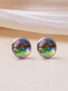 YUJUGLOW 1 Pair Dreamy Colorful Bubble Pattern 316 Stainless Steel Round Stud Earrings, Suitable For Women's Daily Wear - Colorful - View 3