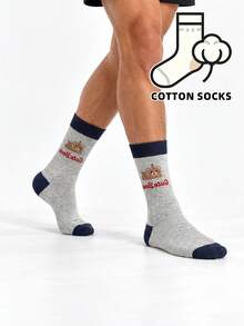 1 Pair Cute Lie Bear Pattern Socks, Grey Color Block Daily Socks, Y2K Academy Style Cartoon Bear Socks, Soft Mid-Calf Casual Streetwear Socks - Multicolor - View 3