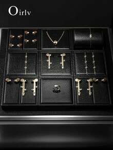 Oirlv Black High-End PU Leather Jewelry Display Props Ring, Earring, And Ear Stud Display Counter Jewelry Display Tray - Black - View 3