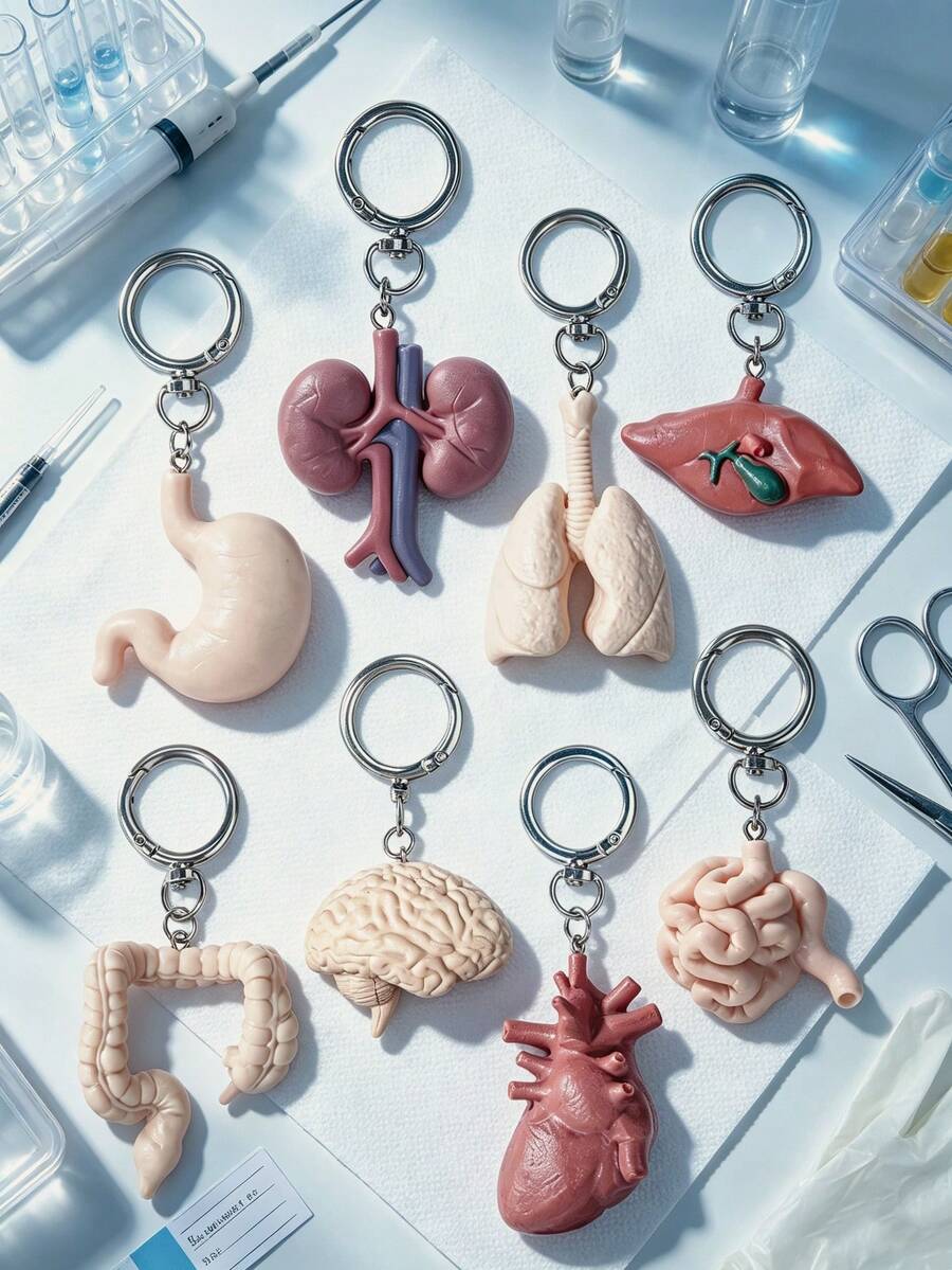 1 Set (8pcs) Human Organ Anatomy Model Pendant Keychain, Heart, Lung, Kidney, Brain, Stomach, Intestine, Liver Charms, Medical Student Gift, Niche Gothic Style Backpack Decoration - Multicolor - View 1