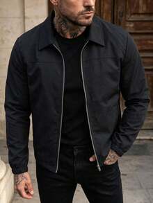 Men's Spring/Autumn Fashion Casual Jacket, Simple Versatile Stylish Lapel Men's Outerwear - Black - View 3