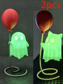 1pc Cute Green Glowing Ghost With Red Balloon Desktop Ornament, Fantasy Halloween Character Design, Wavy Edge, Oval Eyes And Spiral Base, Glowing Decorative Accessory, Suitable For Party, Fireplace Mantel, Desk, Bookshelf, Home And Halloween Night Decor - Multiple Styles - View 17