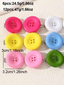 6pcs/12pcs Women's Candy Color Large Round Button Hair Clips, Y2K Cute Dopamine Bright Color Single Button Side Clips, Sweet Girl Bangs Hair Accessories, Suitable For Versatile Daily Broken Bangs Hairstyles - Multicolor - View 5