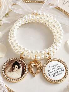 Custom Bride Bouquet Photo Pendant, Pearl Golden Sparkling Bridal Charm, Personalized Commemorative Pendant For Wedding Gift - Multicolor - View 5