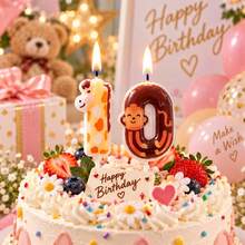 HIBIRTH 1pc Happy Birthday Cake Number 0-9 Candle, Cartoon Animal Creative Party Decorative Candle, Tiger, Monkey, Giraffe - Animal Number Candles - View 4