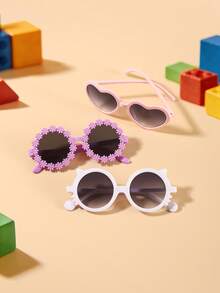 1set 3pcs Kids 3-8Y Mixed PC Frame Glasses, Daisy & Heart & Cat Design, Cute Fashion Eyewear For Party Daily Wear With Glasses Box - Multicolor - View 8