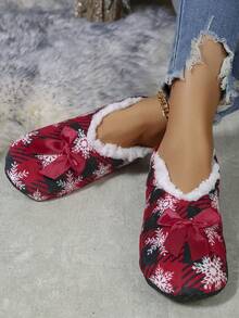 RALSWNAY Fall/Winter Ladies' Soft Comfy Slip-On House Slippers (Assorted Patterns),Furry Shoes,Christmas,New Year Outfits - Red and White - View 10