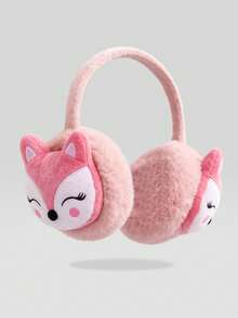 1pc Pink Fox Plush Ear Muffs For Girls, Thick Soft Warm, Cute Cartoon Style, Winter Outdoor Daily Ear Protection - Watermelon Pink - View 1