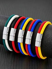 1PC Men's Two-Color Braided Rope Bracelet, Simple Magnetic Buckle Wristband, Casual Daily Wear Jewelry Gift, Couple Friendship Jewelry Gift - Multicolor - View 4