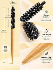 Mini Wooden Round Hair Brush Small Barrel Curling Comb Bangs Styling Brush Root Volume Hair Roller Comb Blow Dry Hair Tool For Fringe Inner Curl Styling Anti Static Hair Care Accessory - Multicolor - View 5