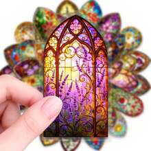 50pcs Church Stained Glass Graffiti PET Stickers, Suitable For Decorating Journals, Phone Cases, Notebooks, Tablets, Skateboards, Guitars, Party Packaging, Water Bottles And Luggage - Multicolor - View 8