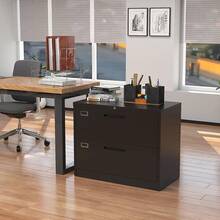 Archivador Lateral de Metal Negro 40.1x89.9x72.9 cm |   Gabinete de 2 Cajones Grandes con Cerradura para Colgar Archivos |   Compatible con Carta Legal F4 y A4 para Oficina |   Fácil de Armar - Negro - Ver 8