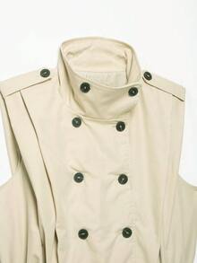 YROOE Women's Autumn/Winter Beige Stand Collar Double-Breasted Epaulette Sleeveless Loose Short Vest - Beige - View 3