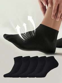 20 Pairs Men's Solid Color Boat Socks, Sweat-Absorbent Breathable Comfortable Invisible Socks, Suitable For Daily Wear, Sports, Business, Unisex, All Seasons, Best Gift Choice For Back To School And Holidays, Available In 1 Pair/10 Pairs/20 Pairs - Black - View 3