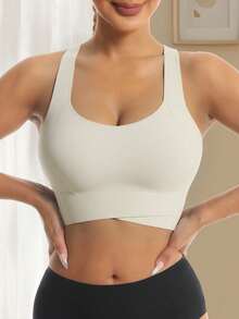 Tank Top Yoga Kasual dengan Leher Persegi, Model Crop Cami dan Detail Kerutan yang Memberikan Bentuk Punggung Indah, Atasan Olahraga/Gym - Putih - View 2