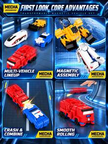 Juguete de modelo mecha de vehículo de ingeniería con deslizamiento por inercia y transformación por colisión magnética para niños, regalo festivo - Multicolor - Ver 8