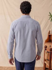 glestore Men's Retro-Style Blue-And-White Striped Long-Sleeve Shirt, Fashionable And Versatile For Commuting And Formal Wear - Blue and White - View 2