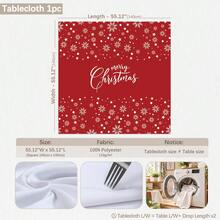 1pc Christmas Minimalist Red Snowflake Merry Christmas Pattern Tablecloth, Stain-Resistant Dining Table Decor Cloth, Suitable For Kitchen, Dining Table, Coffee Table, TV Cabinet, Entryway, Party Holiday Decoration, Home Decor, Christmas Gathering - Multicolor - View 14