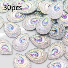 30pcs/Pack Large Teardrop Shaped Resin Peacock Tail Sequins, 18*25mm Eye-Shaped Resin Diamonds, AB Color Resin Crystals, Suitable For DIY Dance Costumes - Multicolor - View 14