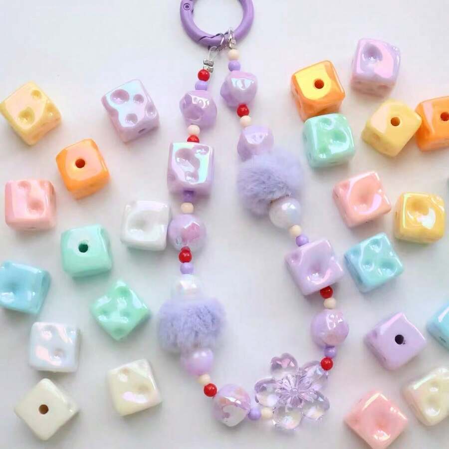 20pcs 14mm Macaron Color Cheese Block Beads, Handmade DIY Sweater Chain, Pet Crystal Bracelet, Keychain Accessories, Unisex, Suitable For Christmas Gifts