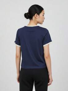 Adidas Women's TIRO TEE1 Short Sleeve Knit Collarless T-Shirt TKZ2333 - Blue - View 3