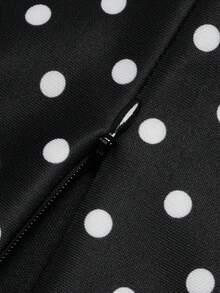 minisummer Women Fall Elegant Retro Polka Dot Slim Tank Top, Front Zipper Round Neck Fitted Waist Vest Blouse - Black and White - View 5