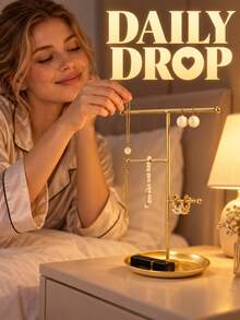Jewelry Stand Necklace Holder, With 2 Tower-Style Metal Jewelry Storage Racks, For Storing Bracelets, Necklaces, Rings, Watches, Home Bedroom Room Decor, Perfume Desktop Bathroom Storage, Bathroom Kitchen Storage, Car Accessories - Gold - View 5