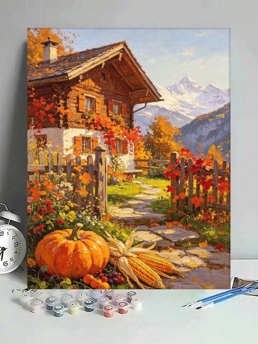 Farm Landscape DIY Digital Oil Painting, Adult Beginner Handmade, Canvas Art Wall Decor, Holiday Gift, Includes Painting Tools